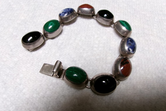 Vintage solid sterling multi gemstone bracelet/Me… - image 1