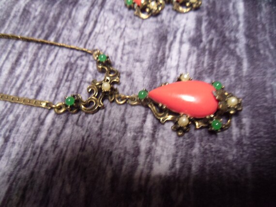 Vintage Selro Set, faux coral, faux jade, faux pe… - image 4