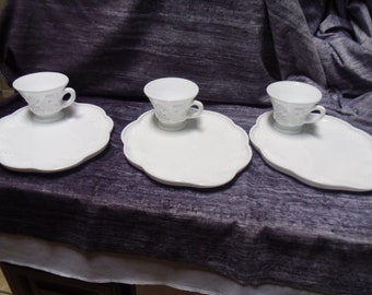 Vintage Set of Three sets Colony Harvest Milk glass Snack plates/cups 6 piece set one price. shipping 15.00