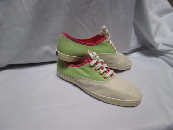 Vintage New Stock  Keds Canvas Hot pink, neon gre… - image 2
