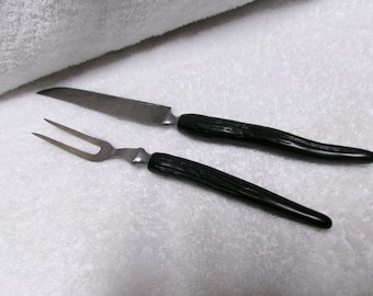 Vintage Cattaraugus Carving fork and knife set black bakelite handles