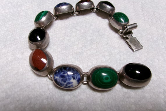 Vintage solid sterling multi gemstone bracelet/Me… - image 2