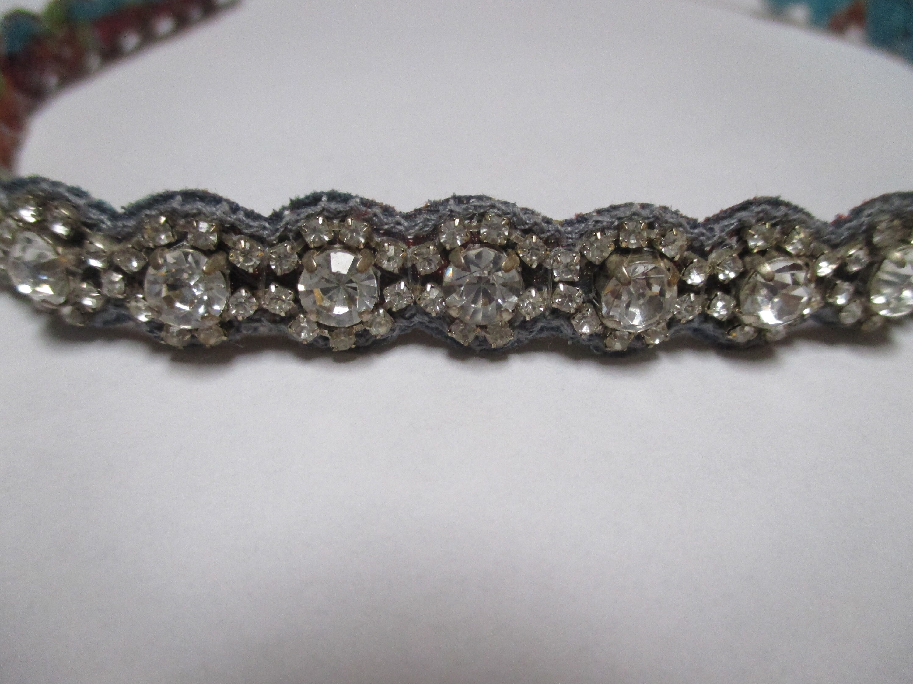 Vintage Deepa Gurnani Beaded Rhinestone Headband Blue and gold handcrafted Deepa Gurnani beaded headband main image 2