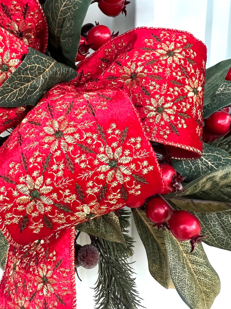 Elegant Winter Grapevine Wreath With Red and Gold Velvet Bow - Etsy