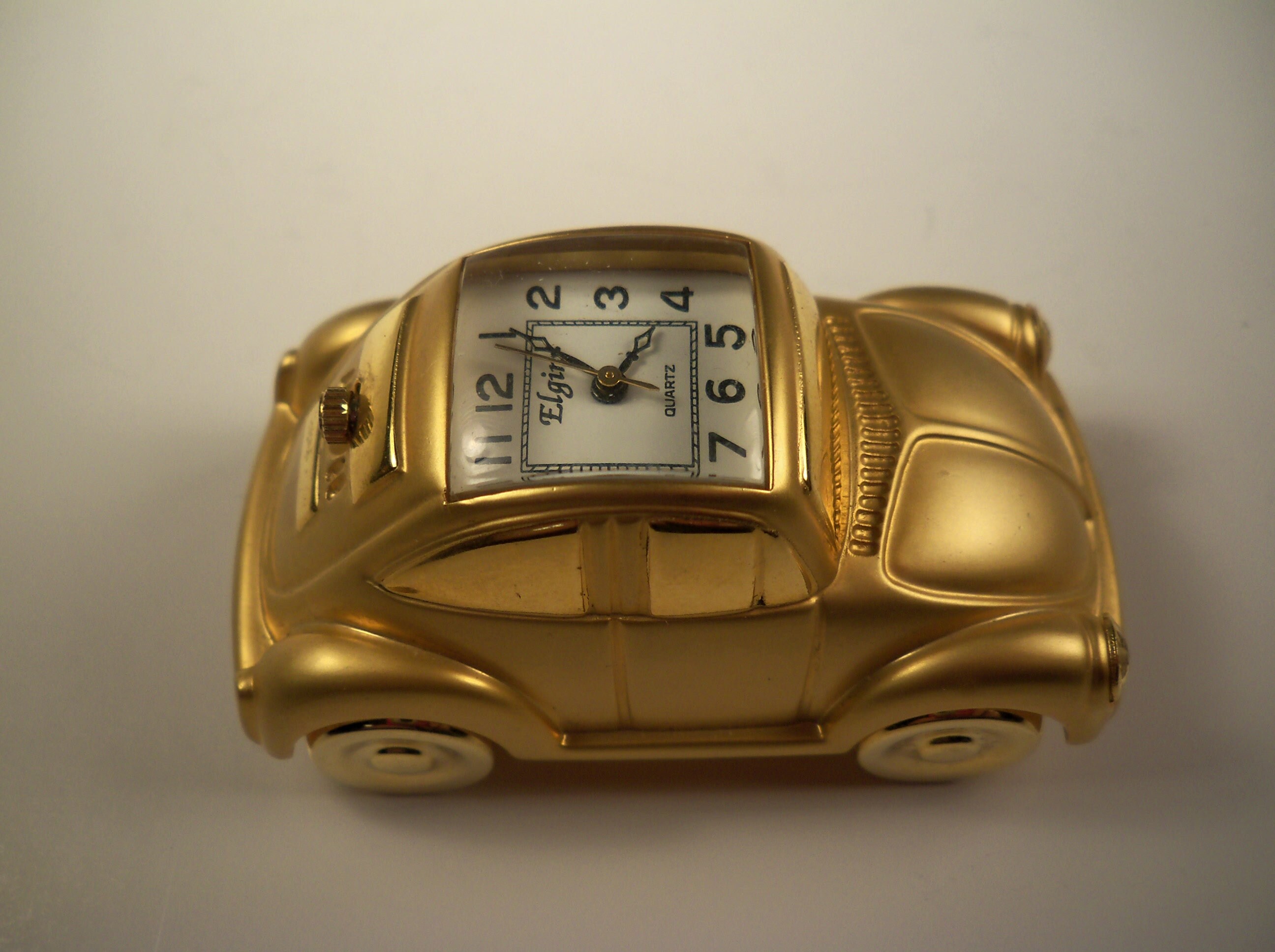 Elgin Volkswagen Beetle Mini Clock Bright Gold Tone Car 1980s Etsy
