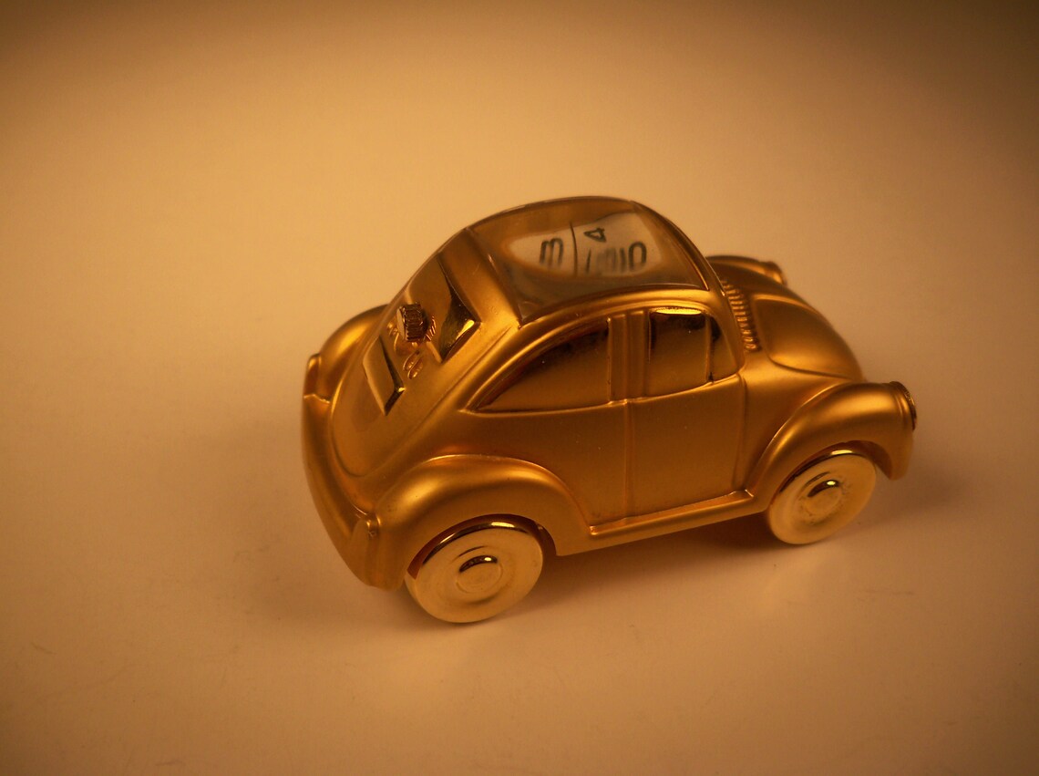 Elgin Volkswagen Beetle Mini Clock Bright Gold Tone Car 1980s Etsy