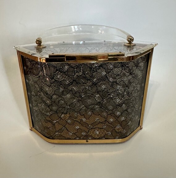 Vintage Majestic Lucite Purse With Black Lace - image 1