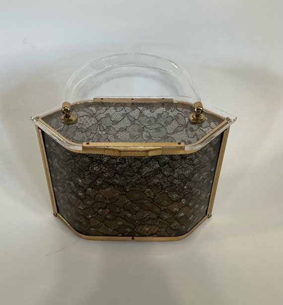 Vintage Majestic Lucite Purse With Black Lace - image 9