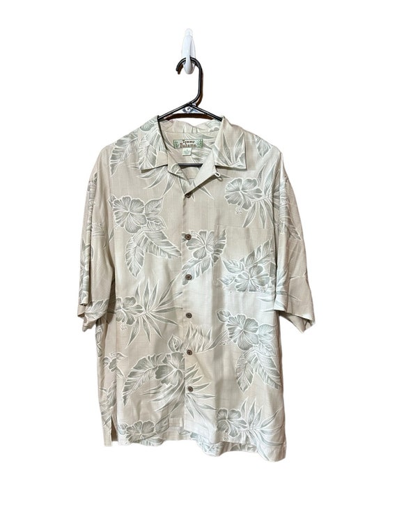 Vintage Tommy Bahama floral leaf silk shirt sz M b