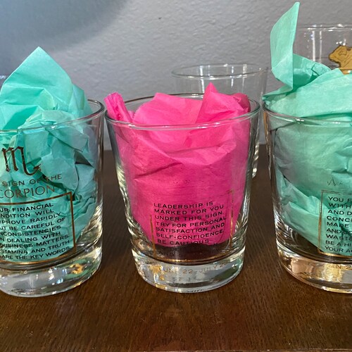 Vintage Anchor Hocking gold shops zodiac lowball glasses x11