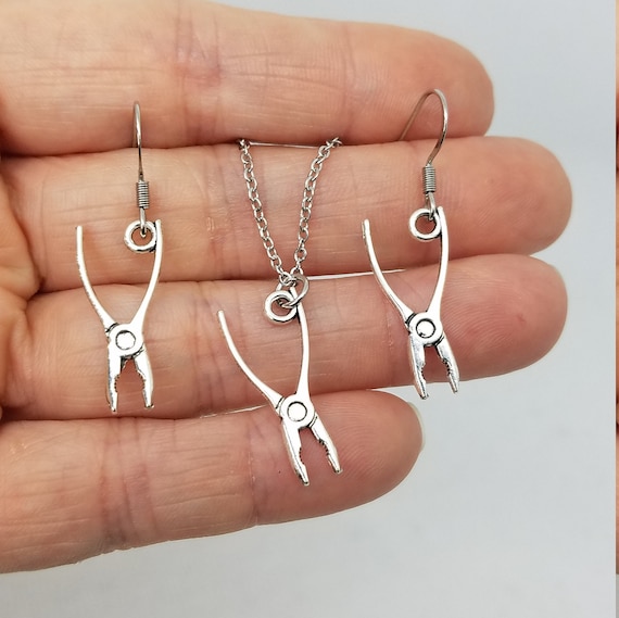 Pliers Charm Earrings & Necklace Set or Separate - Mechanic, Builder, Carpenter, DIY Enthusiast, Tool Jewelry