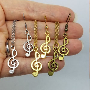 Treble Clef Earrings & Necklace Set or Separate - Music Symbols, Music Jewelry, Musician
