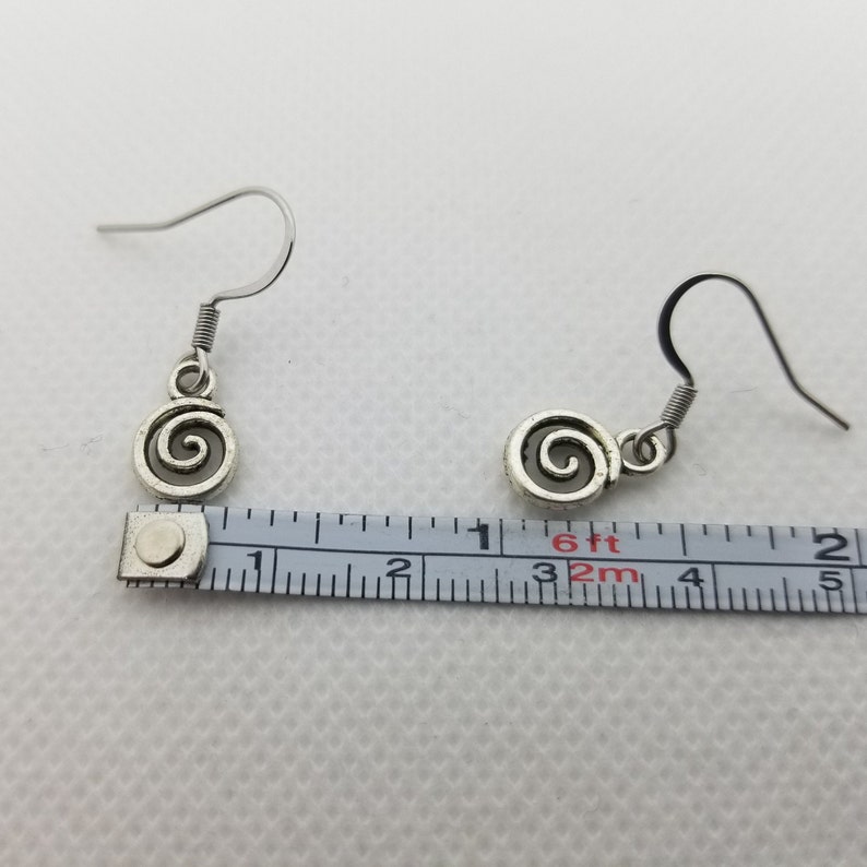 Petite Silver Spiral Vortex Charm Earrings /& Necklace Set or Separate Retro Jewelry