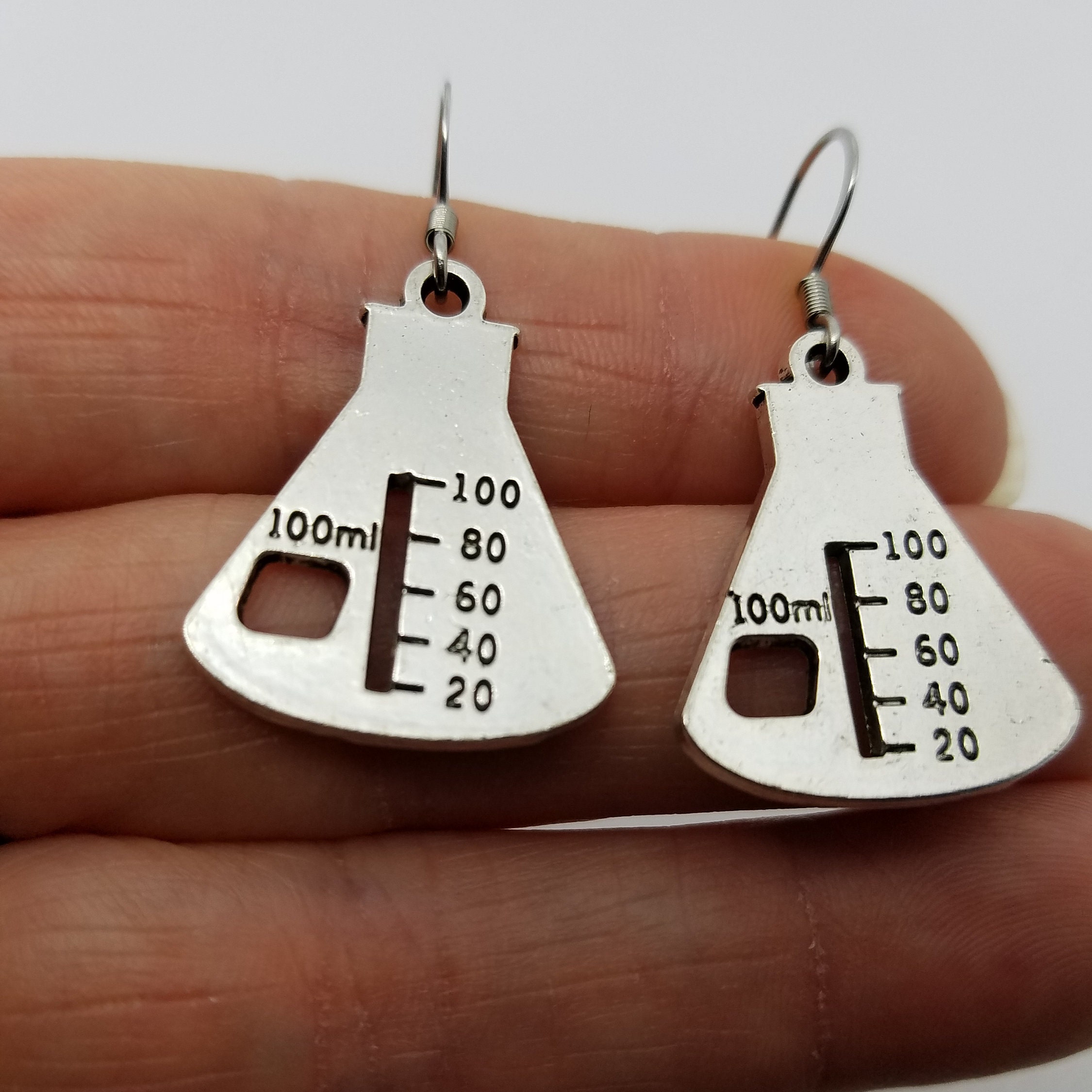Large Erlenmeyer Flask Earrings Flask Earrings Chemistry Etsy