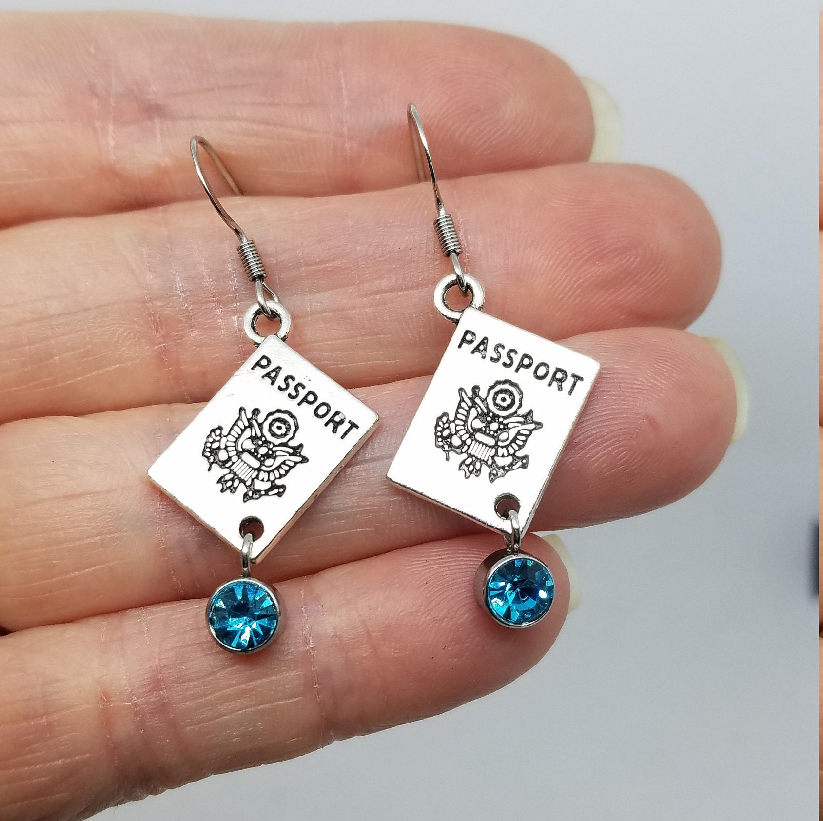 Birthstone Passport Earrings World Traveler Passport Charm Etsy