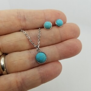 Turquoise Cabochon Stud Earrings & Necklace Set or Separate - 6mm/8mm