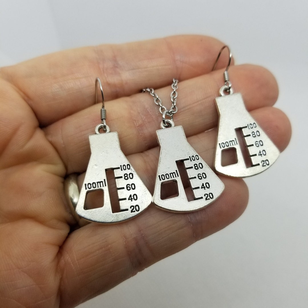 Large Erlenmeyer Flask Charm Earrings & Necklace Set or Etsy