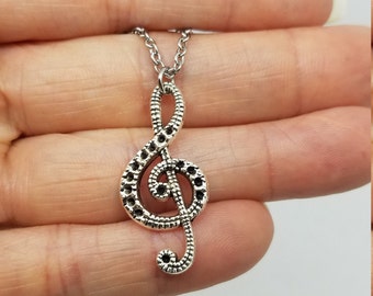 Large Treble Clef Necklace - Music Symbols, Music Jewelry, Musician