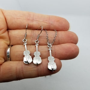 Violin Charm Earrings & Necklace Set or Separate - Music Instrument, Orchestra, Musician