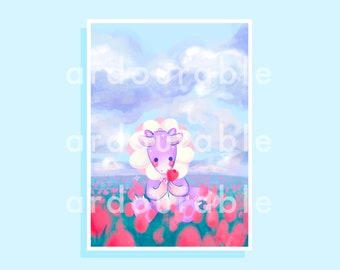 Impresión artística de dragón de flores / Impresión artística kawaii y linda, arte de pared, ilustración, giclée / ardourable