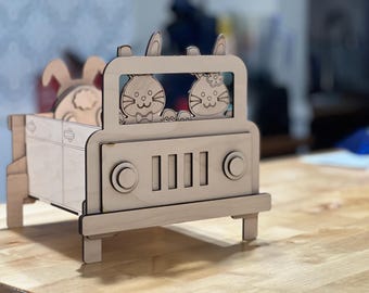 DIY Paintable Bunny Truck Box: Wooden Craft Kit with Paint