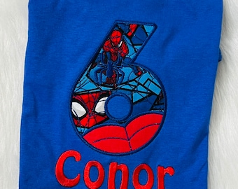 Custom Embroidered Spiderman Number Applique | Birthday Shirt Design | Superheroes | Personalized |