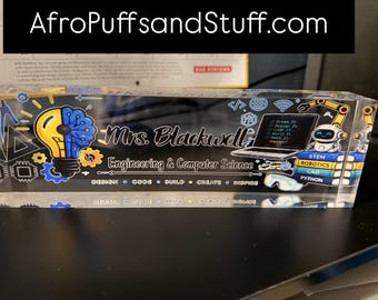 Custom Acrylic Desk Name Plate for Teachers and Professionals | Personalized Office Decor