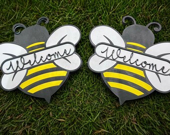 Bee Welcome Sign – Laser Cut Wooden Door Hanger
