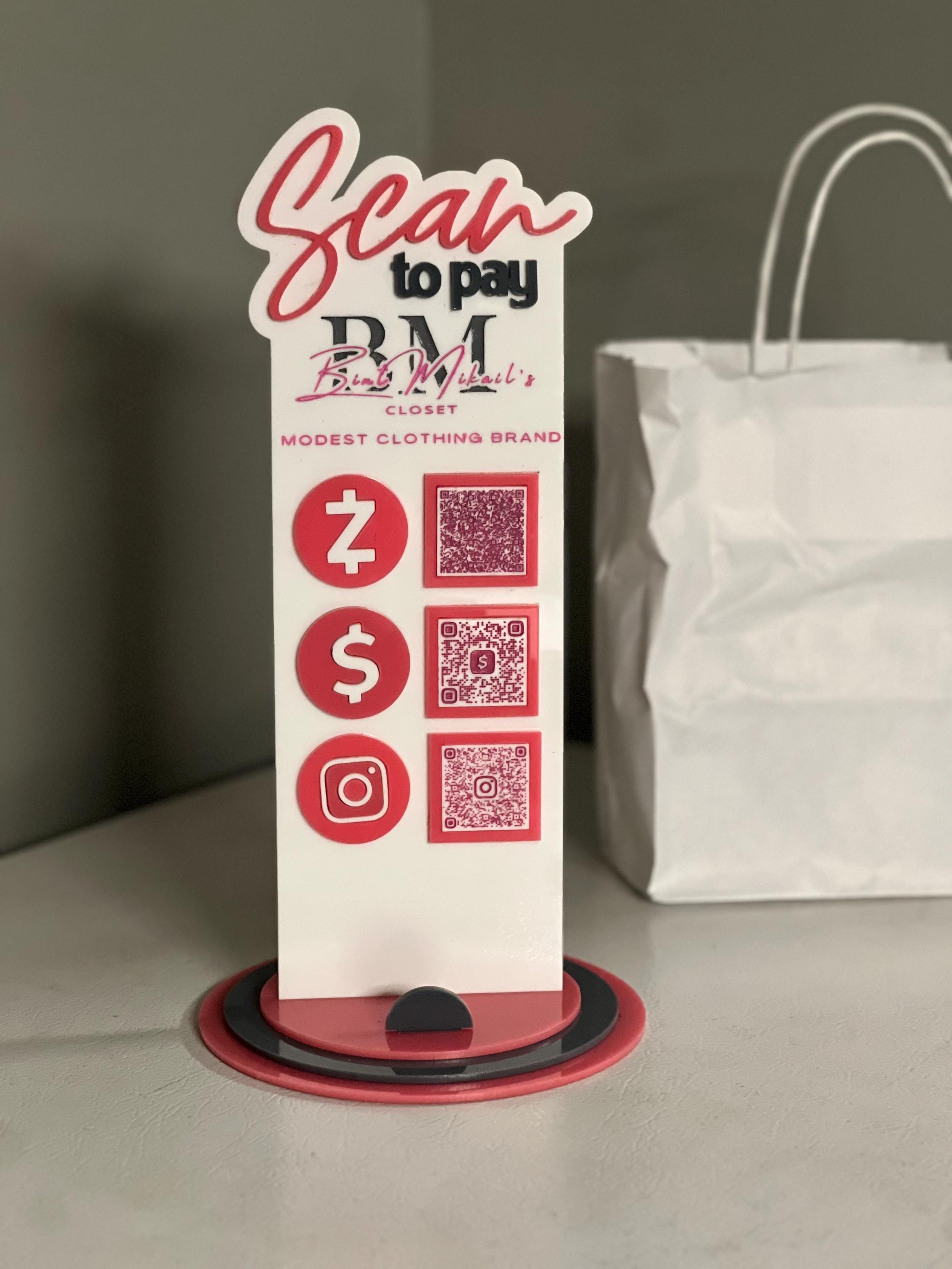 Custom Acrylic QR Code Sign: Scan to Pay/socialize - 4x10