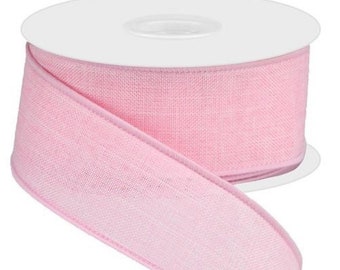 Solid Royal Burlap Light Pink Wired Edge Ribbon, 1.5" x 10 YARD ROLL Wreath Bow Garland Supplies RG127815
