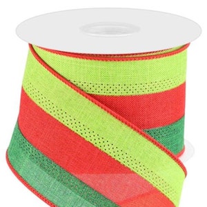 3-In-1 Royal Burlap Lime Green / Red / Emerald Green Wired Edge Ribbon, 2.5&quot; Wreath Bow Garland Supplies RG16042W