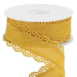 Dark Mustard Yellow Scalloped Edge Royal Burlap Wired Edge Ribbon, 1.5&quot; x 10 YARD ROLL Wreath Bow Making Supplies