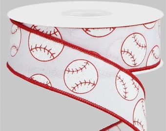 Glitter Baseball Softball Wired Ribbon Roll 1.5" X 10 yards Sports RGA117027