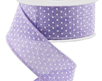 Lavender with Raised White Swiss Polka Dots Wired Ribbon Roll 1.5" X 10 Yards RG0165113