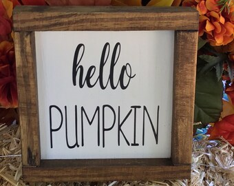 Hello Pumpkin Wood Sign Thanksgiving Farmhouse Fall Home Decor Birthday Gift