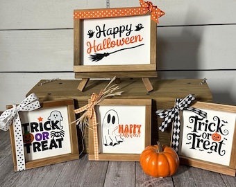 Halloween Wood Sign: Funny Ghost, Pumpkin Decor
