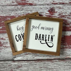 Good Morning Darlin&#39; & Hey There Cowboy Bedroom Decor Wood Sign Western Farmhouse Bathroom Home Decor