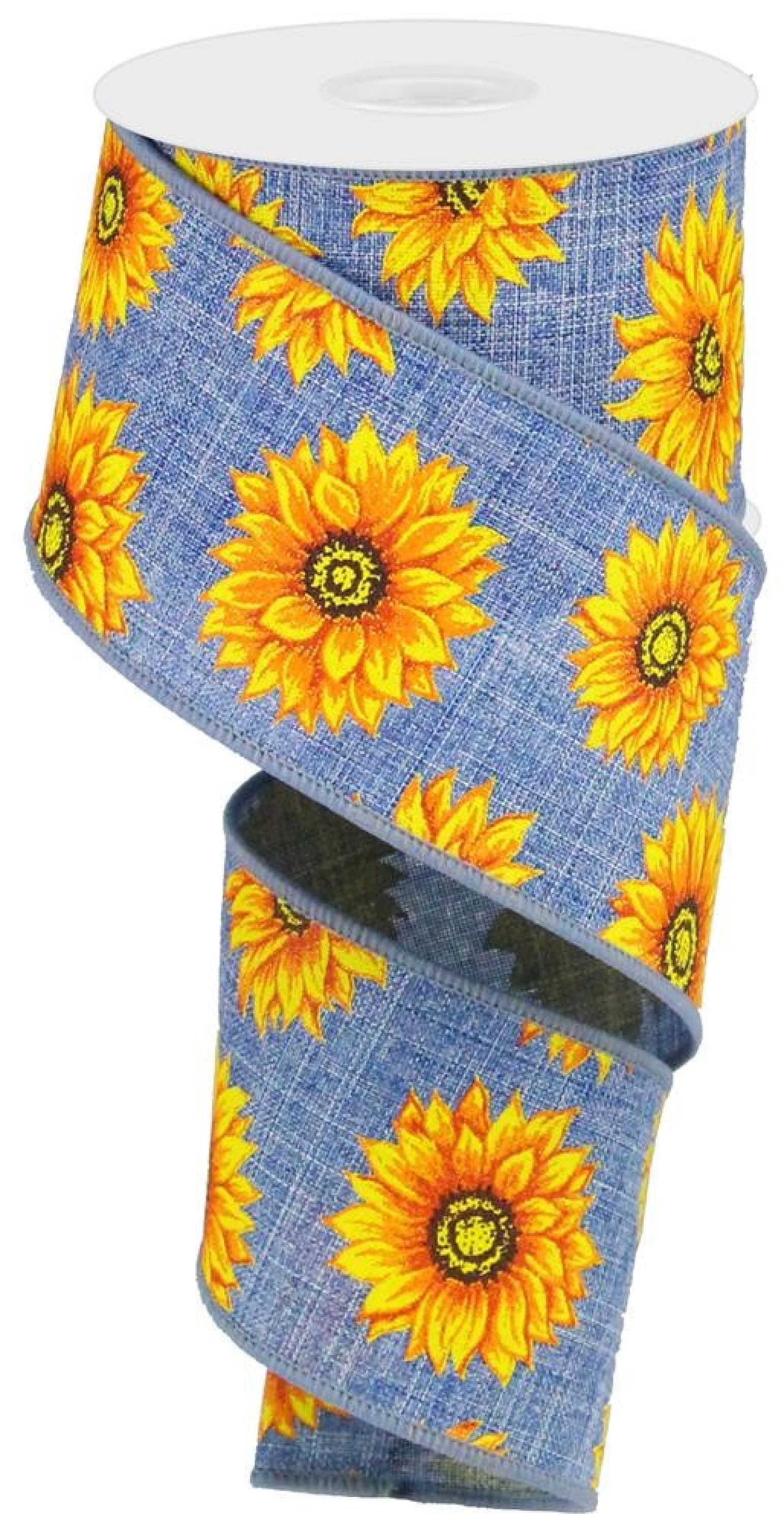 Sunflower Blue Denim Wired Ribbon Roll 2.5