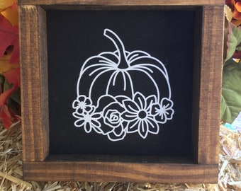 Floral Pumpkin Harvest Wood Sign Thanksgiving Farmhouse Fall Home Decor Birthday Gift