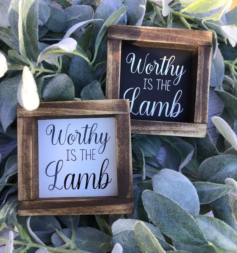 Worthy is the Lamb Easter Wood Sign Farmhouse Home Decor image 1