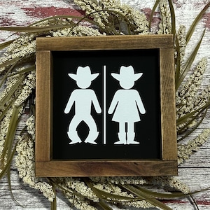 Cowgirl Cowboy Bathroom Sign Western Farmhouse Restroom Bath Home Decor Dirty Cowboy