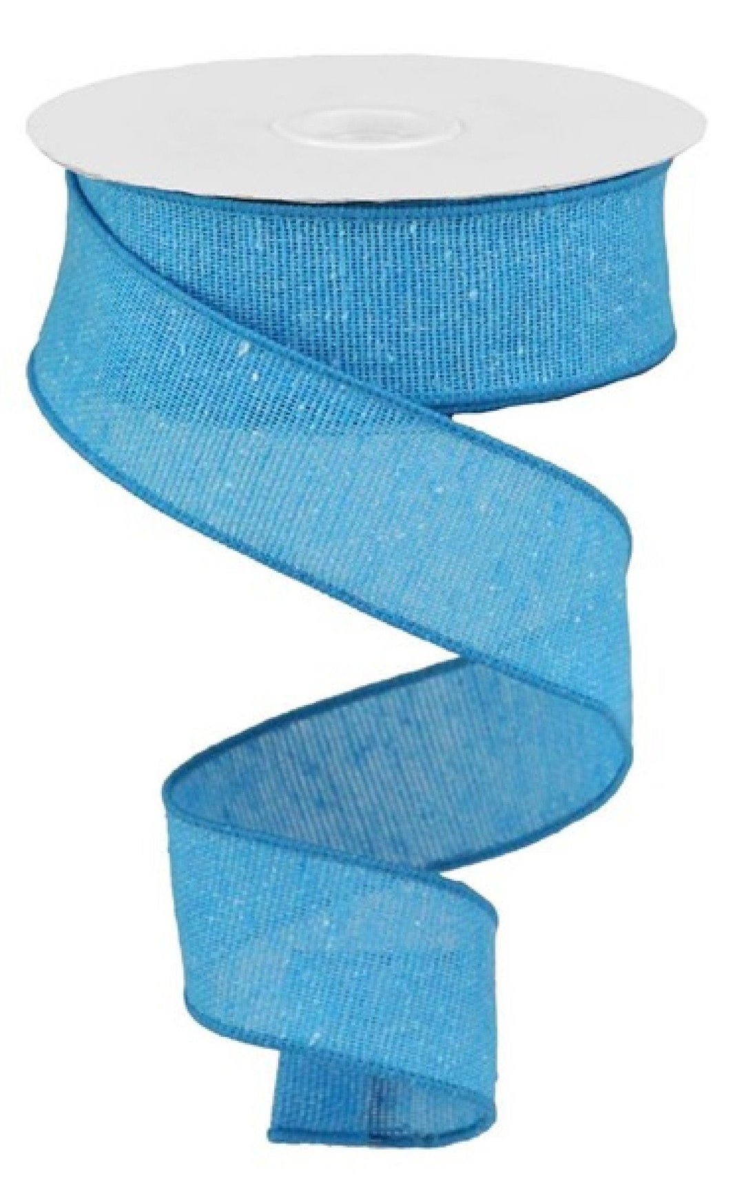 Blue Faux Linen Wired Edge Ribbon, 1.5