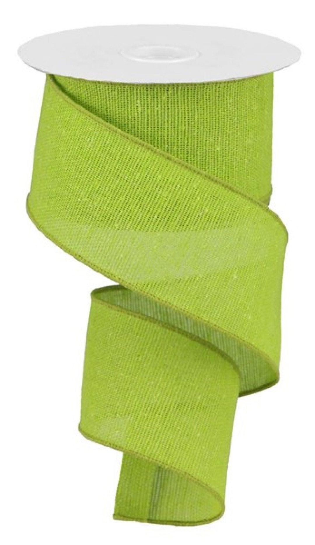 Lime Green Faux Linen Wired Edge Ribbon, 2.5