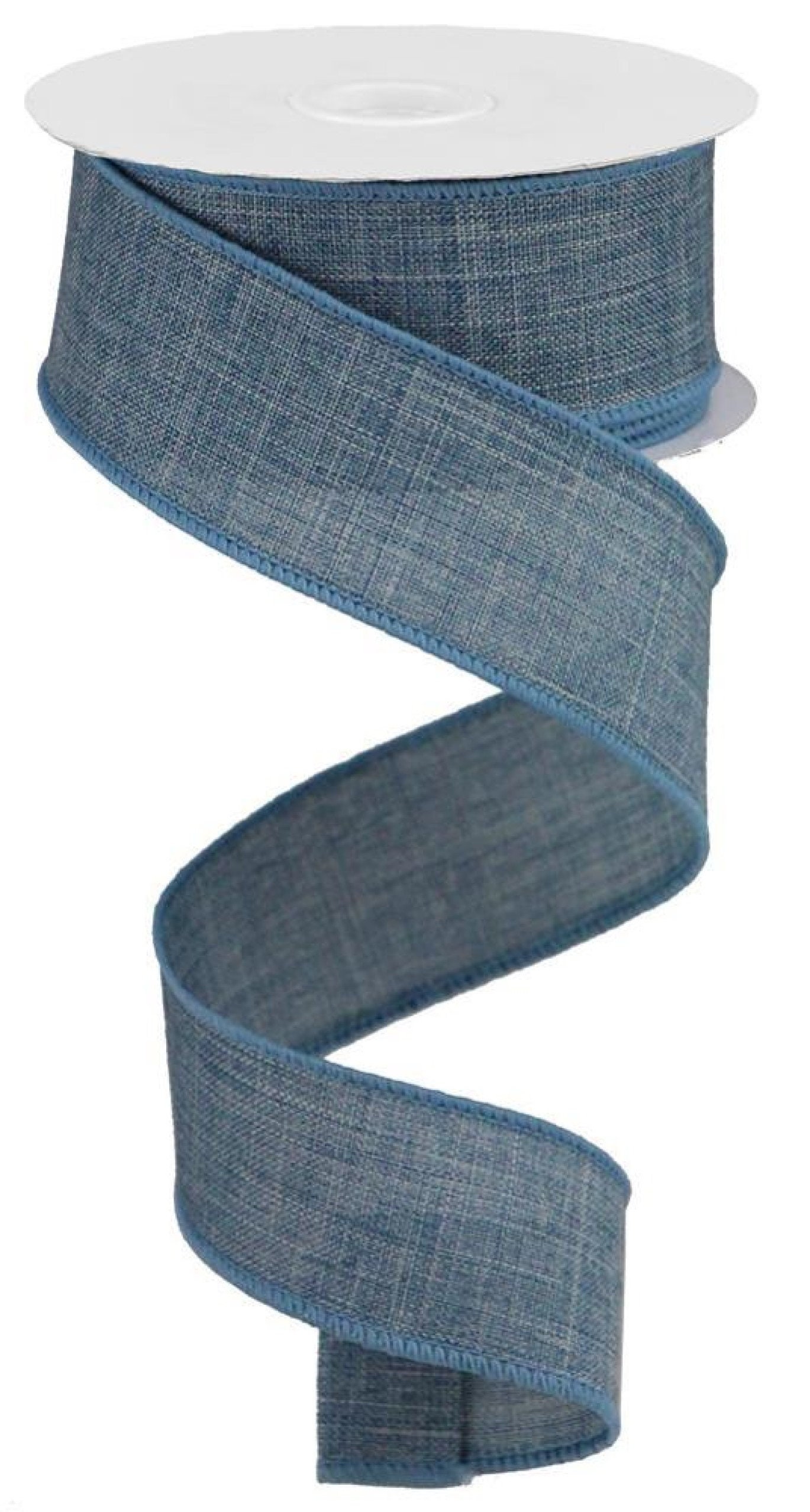 Solid Royal Burlap Faded Denim Wired Edge Ribbon, 1.5