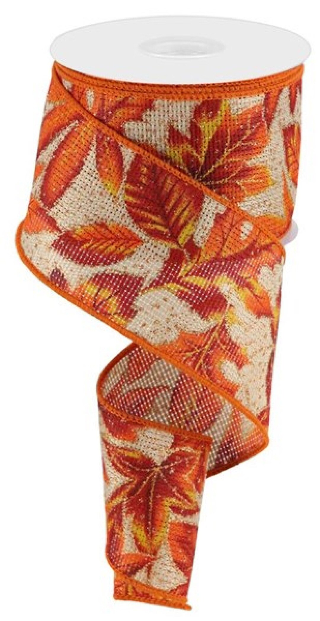 Maple Ribbon Coord Glitter Autumn Maple Leaf Ribbon, Wired Edge, 2.5