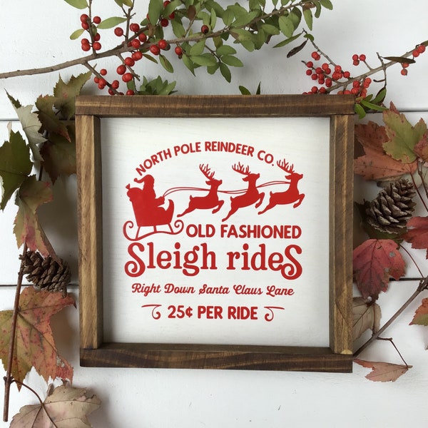 Old Fashioned Sleigh Rides Christmas Wood Sign Farmhouse Home Decor