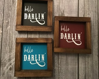 Hello Darlin' COWGIRL Rustic Bathroom Bedroom Sign Western themed Wood Sign Bath Decor Farmhouse