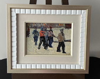 VINTAGE ORIGINAL PAINTING, oil painting, vintage realism, socialist realism, genre, Workers, artist K. Litvin