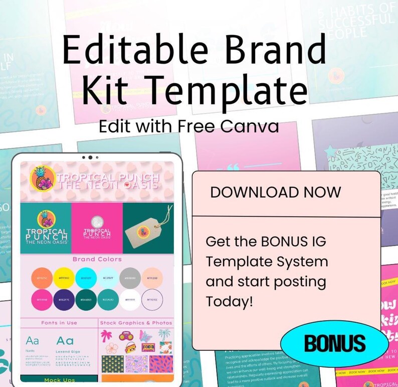Editable Retro Brand Kit Canva Template | Tropical Punch IG Templates ...