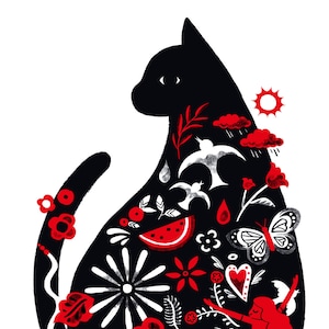 Chat noir · Illustration art print · carte postale · miniprint